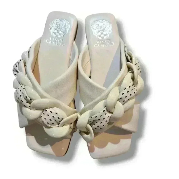 Vince Camuto Leather Chain Slide Sandals Azori Creamy White size 7 - Picture 1 of 5